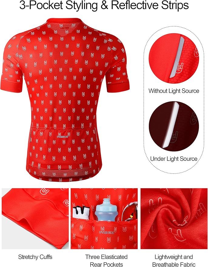 INBIKE Mens Cycling Jersey 3 Rear Pockets Moisture Wicking Short Sleeve Quick Dry Reflective Biking Shirts