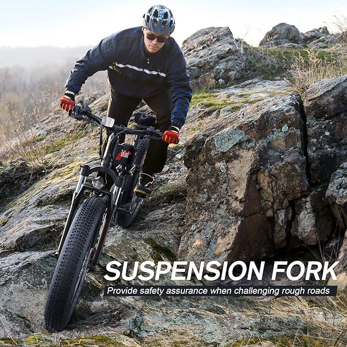 Wooken 26" x4.0 Fat Tire Electric Bike, Folding Electirc Bike for Mountain Commuter, Peak 1000W Motor 21.6 MPH, Ebikes for Adults with 48V/10.4Ah Removable Battery, Suspension Fork, 21 Speed Ebike