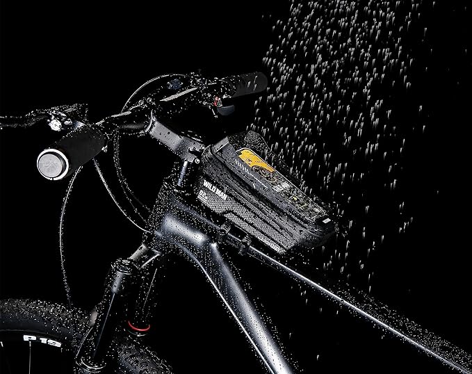 Bike Frame Bag, Bike Handlebar Bag, Waterproof Cycling Front Top Tube Pouch Pannier Bicycle Phone Mount Holder Cycle Crossbar Storage Bags for iPhone 16 15 14 13 12 11 Pro Max Smartphone Below 6.9''