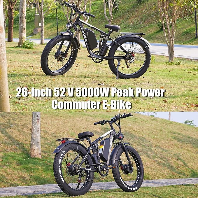 Electric Bike, Max 40-45MPH & 100 Miles, 5000W Peak Dual Motor Adult E-Bike, 52V 32Ah Battery Ebike, 24'' 26" Hydraulic Disc Brakes, Fat Tire All-Terrain Hunting Electric Bike, Full Suspension