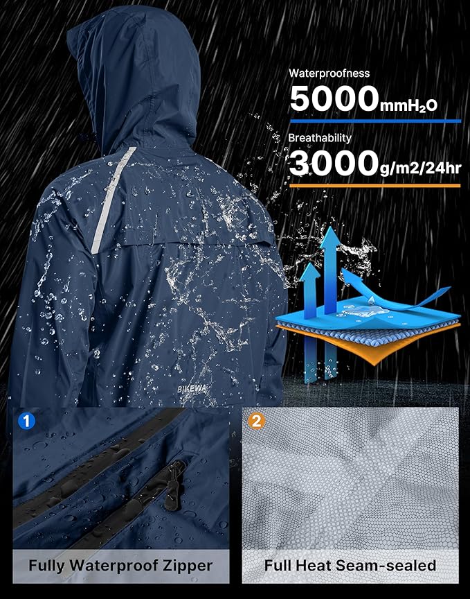 Bikewa Men's Cycling Rain Jackets Waterproof Running Bike Windbreaker Lightweight Packable Hooded Jacket