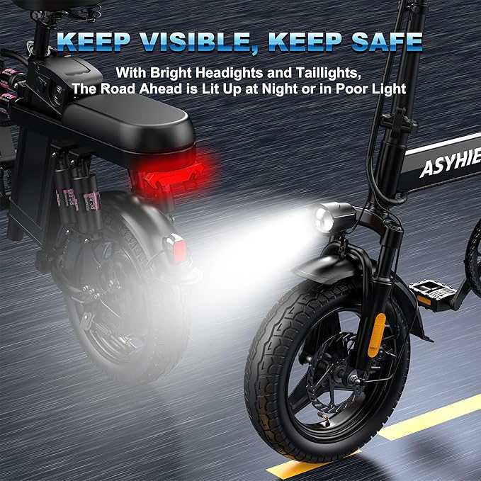14" Folding Electric Bike for Adults, 1200W Motor 25MPH, 10-Point Suspension & High-Tensile Steel Frame, Commuter Ebike with Removable Battery 48V 10Ah
