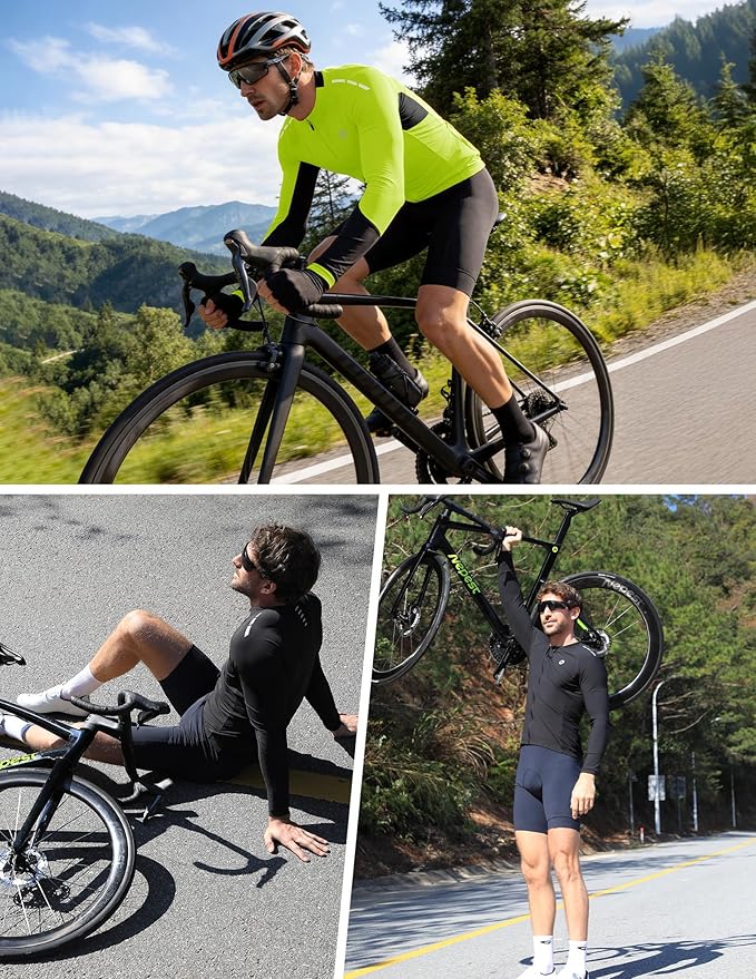 Nepest Mens Cycling Jersey Long Sleeve Bike Jersey UPF 50+ Road Biking Shirts Clothing with 4 Rear Pockets