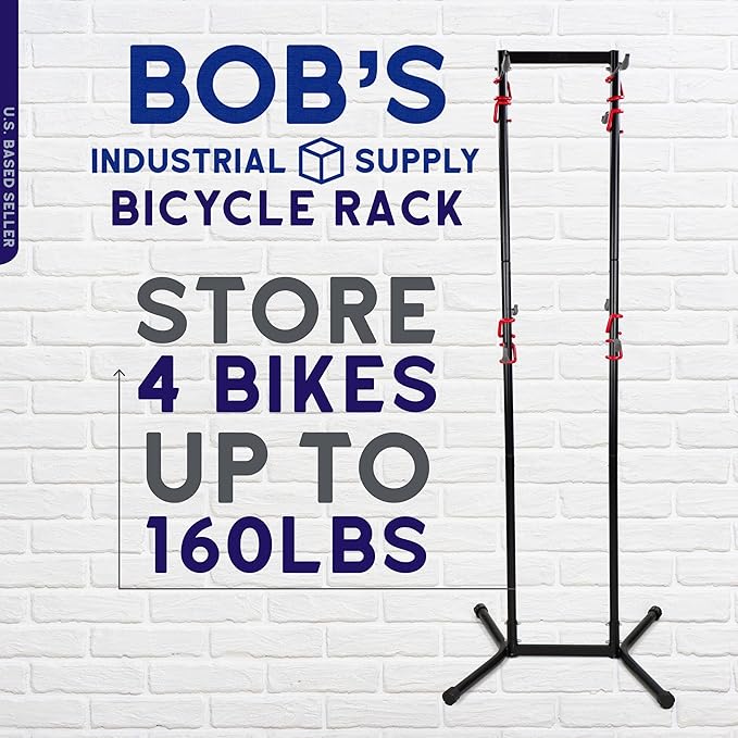 BISupply Stand Up Bike Rack Garage Floor Stand - 4 Bicycle Free Standing Bike Rack for Garage Floor - Vertical Home Bike Rack Stand for 160 lb Mountain Bikes, Beach Cycle, or Fat Tire Bikes Storage