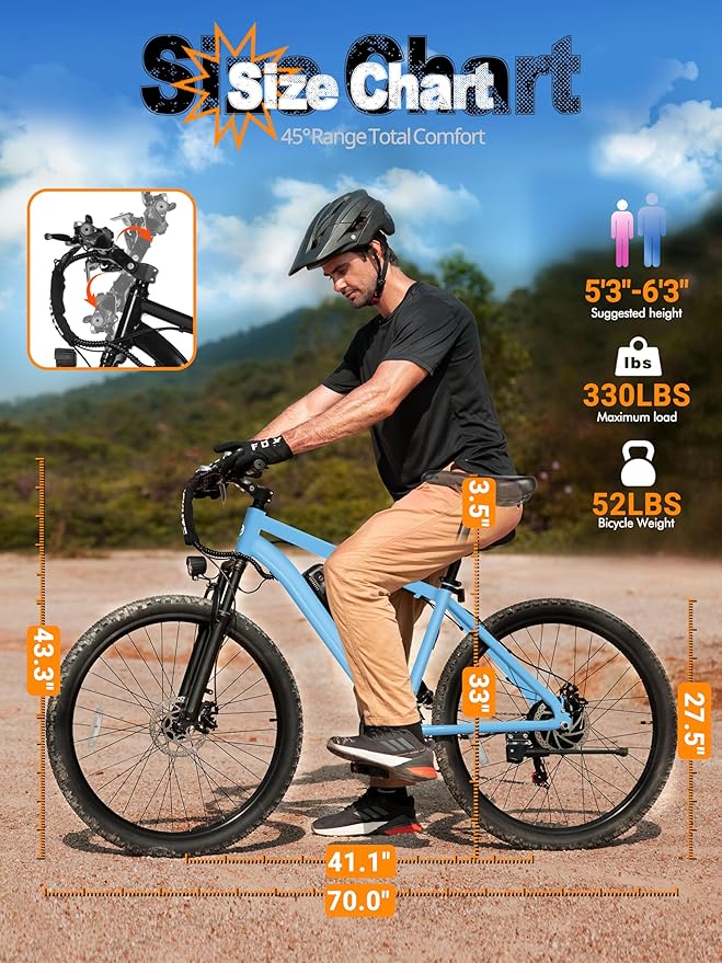 M200 Electric Bike for Adults – 21-Speed Gear 27.5" Mountain E-Bike, 1200W Peak Brushless Motor 28MPH, 48V 10.4Ah&13Ah Removable Battery, Up to 55-65 Miles Range, Step Over Commuter E-MTB, NFC Unlock