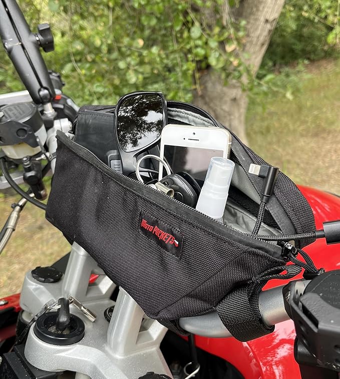Moto Pockets Adventure Handlebar Bag – Motorcycle Handlebar Storage for ADV Bikes – 2.2L Front Pouch – Water Resistant – Made in USA