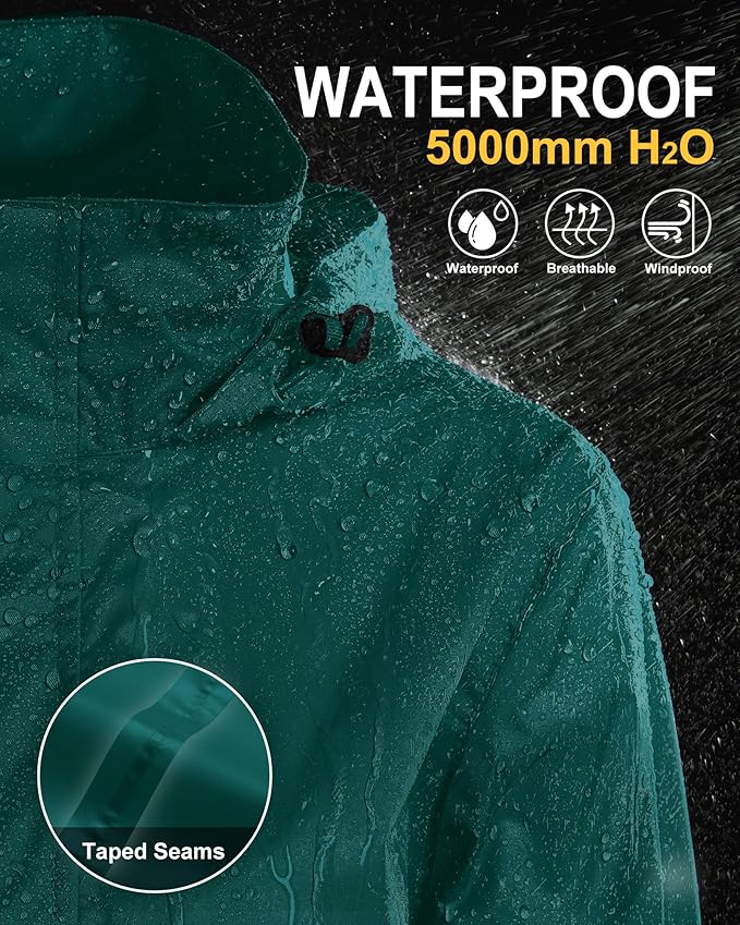 33,000ft Women's Rain Jacket Waterproof Lightweight Packable Raincoat with Hood for Golf Hiking Travel Windbreaker