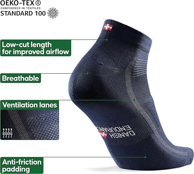DANISH ENDURANCE Cycling Socks, Ankle Length, Breathable, Cushioned, Biking Socks for Men & Women, 3 Pack