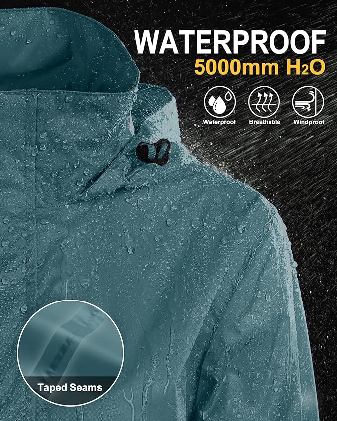 33,000ft Women's Rain Jacket Waterproof Lightweight Packable Raincoat with Hood for Golf Hiking Travel Windbreaker