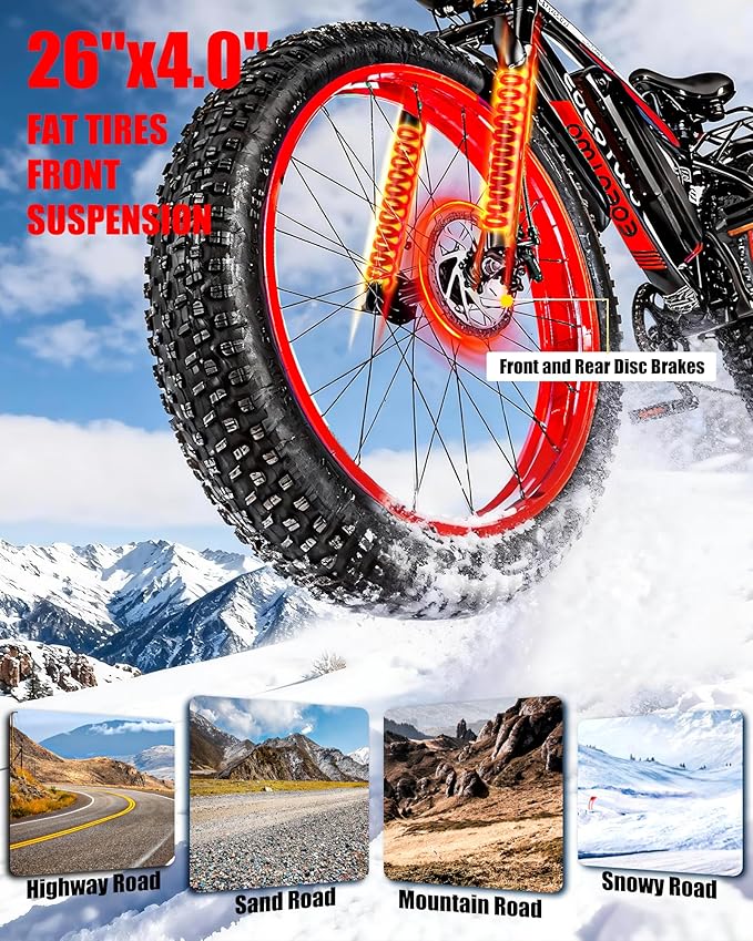 Electric Bike for Adults,1500W Peak Motor E Bikes, 26" Fat Tire Electric Bicycle, 30/33 MPH 60/70 Miles Electric Mountain Bike, Removable Battery, Dual Brake, 7 Speed