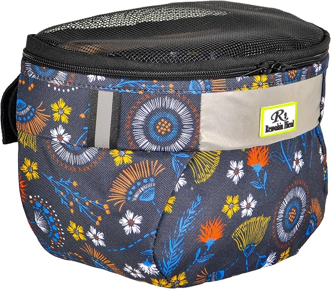 Kids Bike Basket,Durable Front Frame Bicycle & Scooter Basket Bag,Waterproof Fabric Bicycle Handlebar Bag for Boys, Girls, Toddlers with Zipper Mesh Lip (Dark Blue Flower)