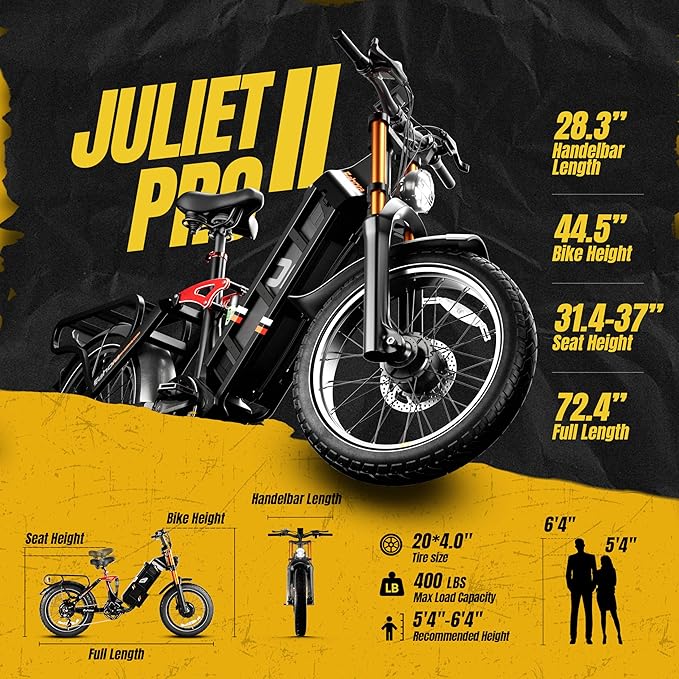 2025 Juliet Pro 2/Juliet Electric Bike for Adults 43MPH/34MPH Peak 5400W/1200W 60V 70AH/48V 60AH Ebike 220+Miles Long Range Electric Bike 20"*4.0 Fat Tires Step Thru Full Suspension Electric Bycicle