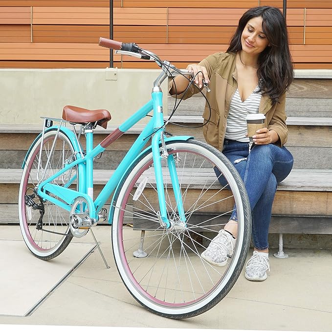 sixthreezero Reach Your Destination Women's Road Bike, 7 Speed Adult Hybrid Bicycle with Rear Rack, 28 Inch Wheels, Multiple Color Options
