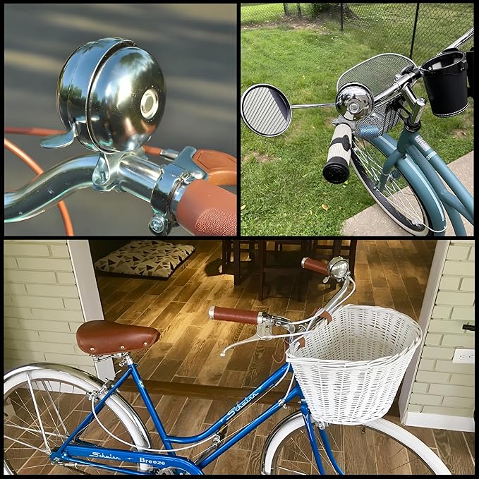 SABLUE Classic Vintage Bike Bell Cool Chrome Rotary Double-Sided Metal Handlebar Safety Cycling Retro Bicycle Tricycle Road Mountain Loud Ring Horn Crisp Clear Sound Alarm Tricycles Trike Ebike S0036