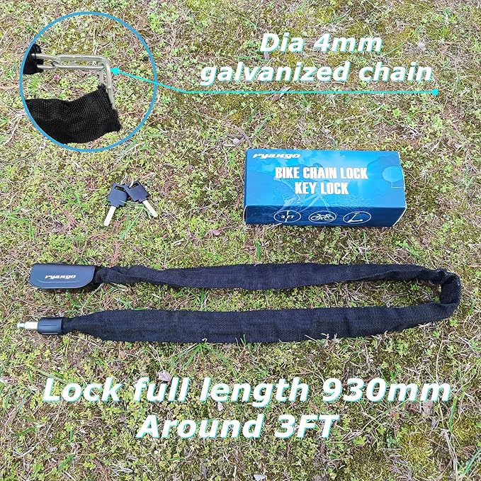Heavy Duty Anti Theft Bike Chain Lock, 2 Keys - Bicycle, Motorcycle, E-Bike, Scooter, Gate, Door, Fence