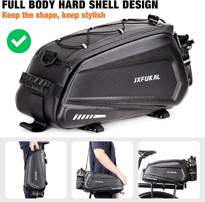 JXFUKAL Bike Bags for Bicycle Rear rack - 9.5L/17L/40L Hard Shell Waterproof Bike Ebike Trunk Pannier Saddle Seat Bag Carrier with Reflector, Rain Cover & Shoulder Strap for Commuter Travel Outdoor