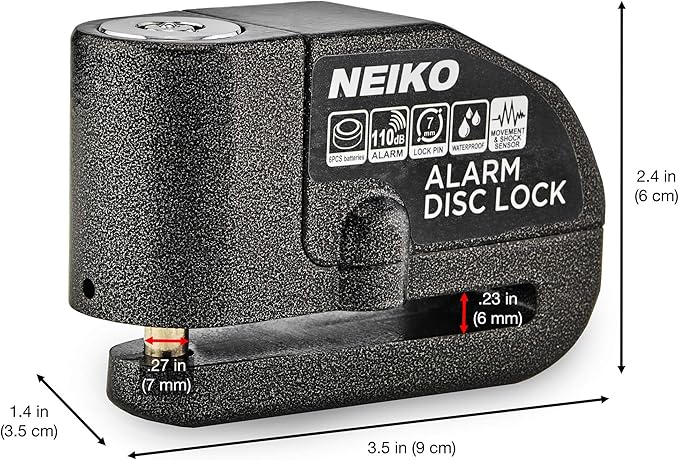 NEIKO 52908A Motorcycle Locks Anti Theft with Alarm, Motorcycle Disc Lock with Alarm, Disk Lock Anti-Theft Motion Sensor, Security Lock Brake, Universal Alarm Lock for Motorcycles, Bicycles & More