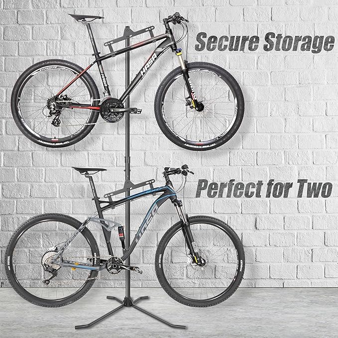 CyclingDeal 2 Bike Bicycle Vertical Hanger Parking Rack Gravity Floor Storage Stand for Garages or Apartments