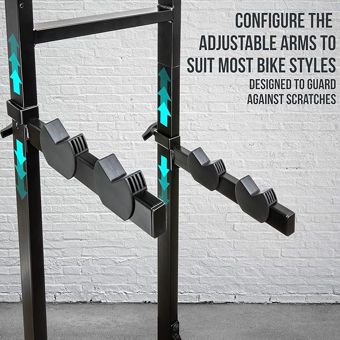 RaxGo Bike Garage Storage Rack, 4 Bicycle Garage Floor Stand, Adjustable, Freestanding, Adjustable Hooks, For Mountain & Road bicycles, Universal For Indoor Use