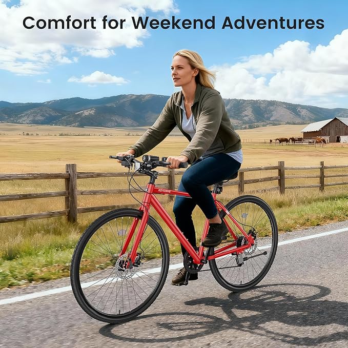 MOONCOOL Hybrid Bike for Men, 700C Aluminum 29LBS Ultra-Light 8-Speed Commuter Bike, 350lb Capacity, 29" Adult Urban Bicycle, Dual Disc Brakes, for Tall Men&Women, 85% Pre-Assembled