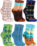 Zoooyawn 6 Pairs Cycling Biking Socks for Men Women Biking Gifts Bulk Funny Crew Socks for Mountain Bike Sports Lovers Gifts