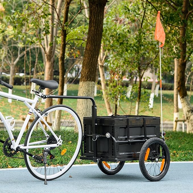 Bike Cargo Trailer with Removable Storage Box, Bicycle Trailer w/Quick Release 16" Wheels and Safe Reflectors