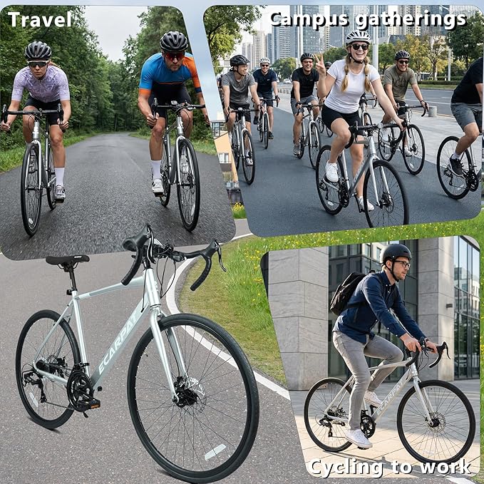 700C Lightweight Aluminum Road Bike, 16-Speed Racing Bicycle with Disc Brakes, Hybrid Commuter Bike for Men and Women, Perfect for City Roads and Outdoor Cycling