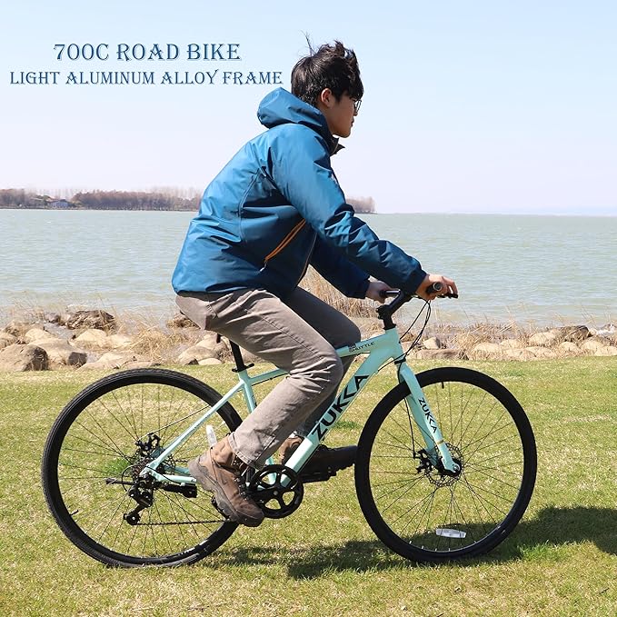 700C Road Bike with Light Aluminum Alloy Frame, 28 Inch Wheels City Bicycle with Dual Disc Brakes,7 Speeds Faster Racing Bike for Men Women Student, Sport Bike to School Work,4 Colors