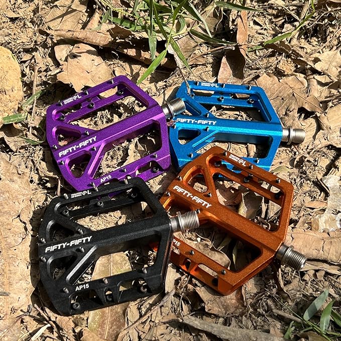 FIFTY-FIFTY Mountain Bike Pedals, Non-Slip and Aluminum Alloy Bicycle Flat Pedals, 9/16" Sealed Bearing, Lightweight and Wide Platform for All Mountain, Enduro, Downhill, E-Bike, MTB