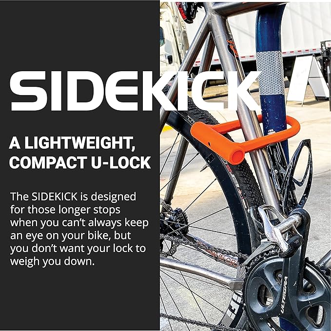 OTTOLOCK Sidekick Compact U-Lock - Heavy Duty Anti Theft Bicycle U-Lock with Keys, Silicone-Coated, Bike Accessories, Orange