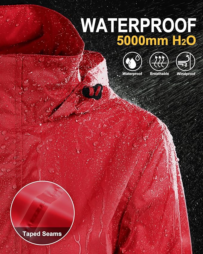 33,000ft Women's Rain Jacket Waterproof Lightweight Packable Raincoat with Hood for Golf Hiking Travel Windbreaker