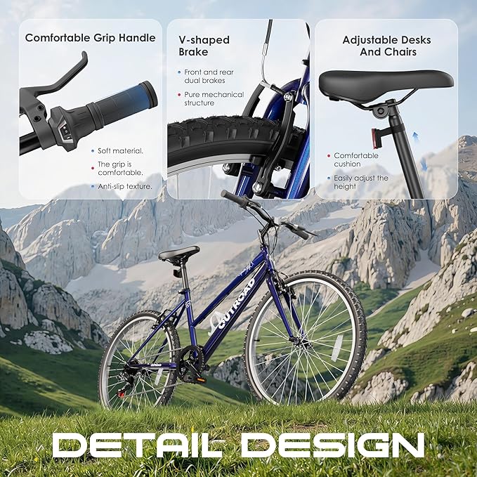 26 inch 7-Speed Commuter Bicycle,Men's Cruiser Bike/Mountain Bike/Hybrid Bicycle,V Brake,Metal Frame, Adult Bike (Black, White, Blue, Green, Purple, Pink)