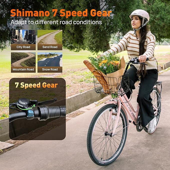 26" Electric Bike,1000W Peak City Cruiser Ebikes,20MPH 70Miles Step Thru Electric Bicycle with 48V Removable Battery,Detachable Foldable Basket,Rear Rack(TUV & UL2849)
