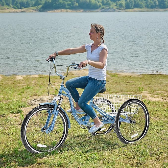 LILYPELLE Adult Folding Tricycles, 7 Speed Folding Adult Trikes, 20/24/26 inch 3 Wheels Bikes with Low Step-Through, Large Basket, Foldable Tricycle for Adults, Women, Men, Seniors