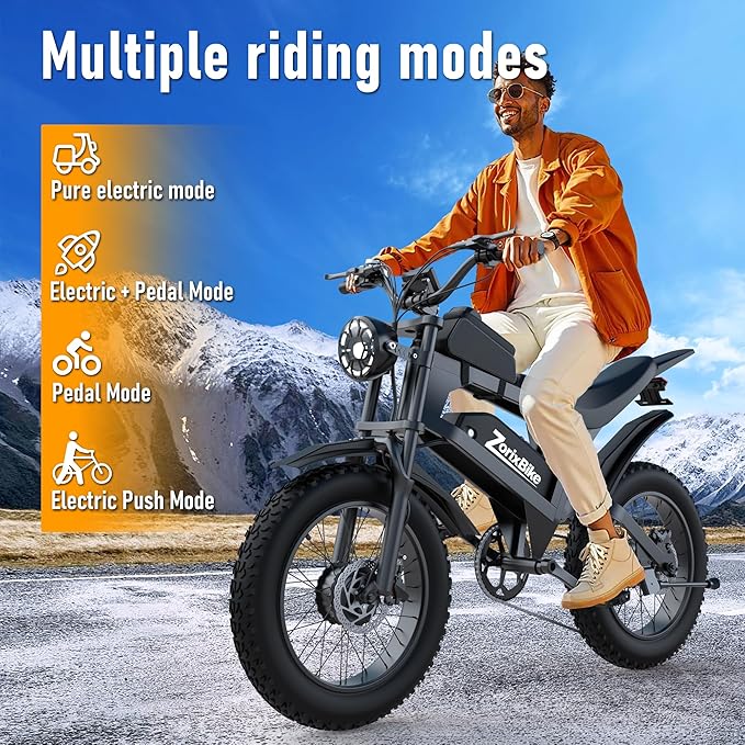 Electric Bike for Adults,48V 20AH - Peak Power 1500/3000W Brushless Motor Electric Bicycle - Max Speed 31-35MPH - Max 80 Miles Range - 20" x 4.0" Fat Tire Dirt E-Bike,7-Speed