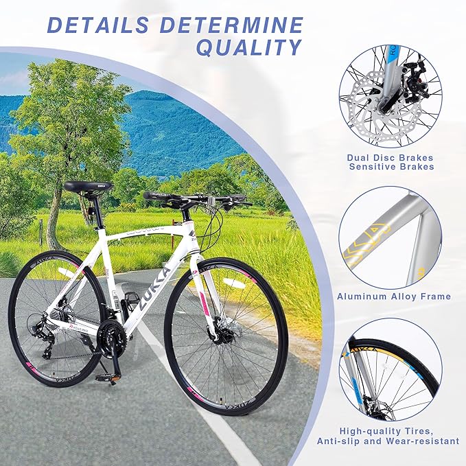 Adult Hybrid Bike 24 Speed Hybrid Bike Disc Brake 700C Road Bike, Aluminium Alloy Frame,Disc Brake,Racing Bicycle,Commuter Bike,for Men Women's City Bicycle
