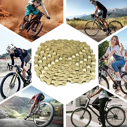 6/7/8/9/10/11/12 Speed Bike Chain – High-Strength, Durable & Smooth-Shifting for Road/Mountain Bikes (Gold-9-Speed)
