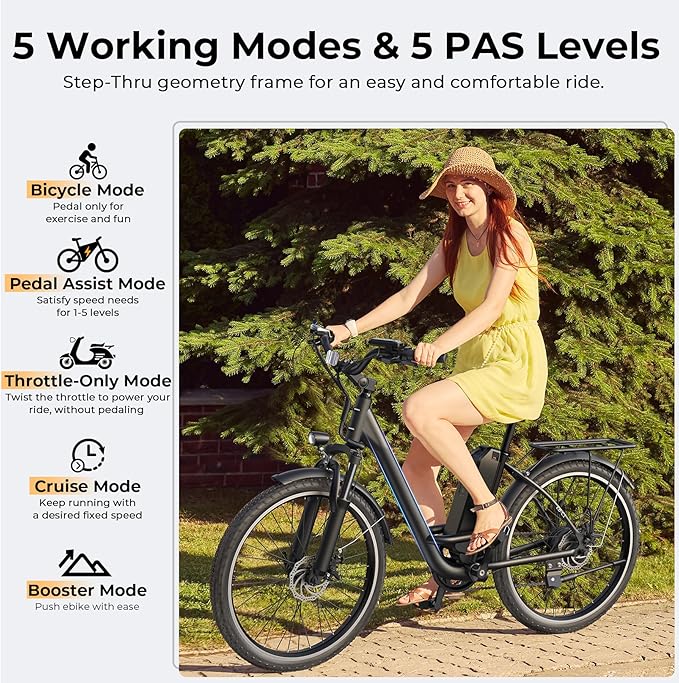 Electric Bike for Adults, Peak 1000W Ebike, 50Miles 21.7MPH UL 2849 Certified Commuter Bike, 26'' City Cruiser Bicycle with 48V Removable Battery, Rear Rack, Adjustable Stem, 7 Speed