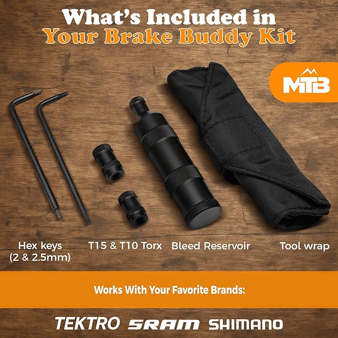Mountain Trail Buddy's Brake Buddy Hydraulic Brake Bleed Kit | Portable Bleed resevoire, Universal Bleed Kit. Shimano Sram Tektro - Leak Proof Bike Bleeding Kit with Tools & Adapters (Black)