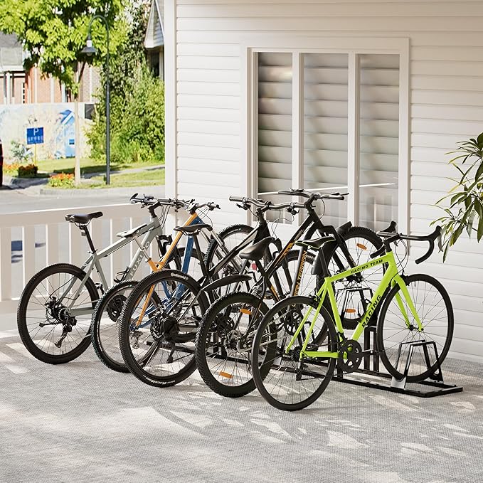 Heavy-Duty 5 Bike Storage Rack with Elevated Parking Space Design – 8.9KG Floor-Mounted Bicycle Stand, Indoor/Outdoor Universal Rack Compatible with Mountain Bikes & Road Bikes