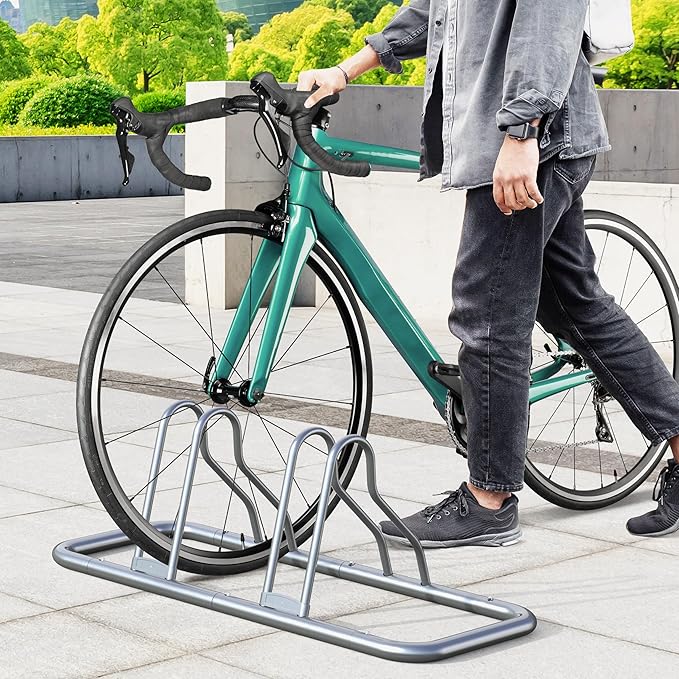 Simple Houseware 2 Bike Bicycle Floor Parking Adjustable Storage Stand, Silver
