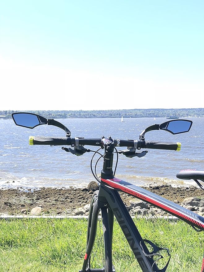 Hafny New Handlebar Bike Mirror, HD Blast-Resistant, Safe Crystal Clear Glass Mirror, Adjustable Rotatable Bike Mirror, Rearview Mirror,HF-MR095