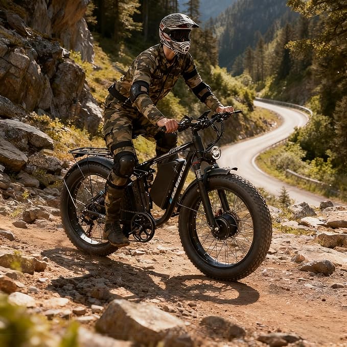 9000W Dual Motor Ebike,24" Fat Tire Electric Bike for Adults, 45MPH Fast 52V 34Ah Long Range, Dual Hydraulic Brakes Full Suspension, Snow/Mountain/Off-Road/Commute E-Bike