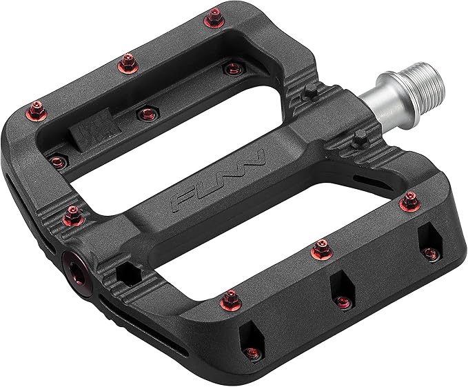 Funn Black Magic Plastic Flat Mountain Bike Pedal Set - Lightweight Wide Platform Bicycle Pedals for Stability, 9/16-inch CrMo Axle Bike Pedals for MTB/BMX/Urban/Gravel Riding