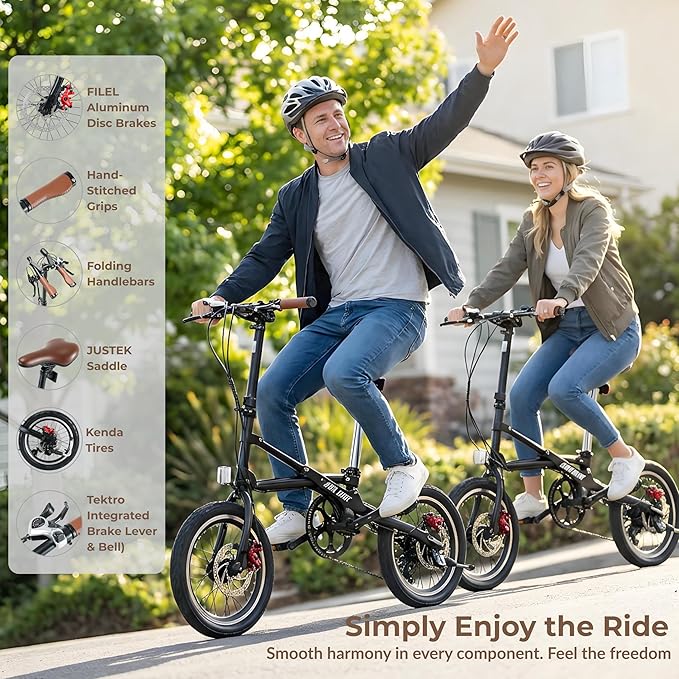 16 Inch Folding Bike for Adults, 1-Second Quick Fold Technology, Lightweight 33lbs Commuter Bicycle, 95% Pre-Assembled, 7-Speed Gears, Space Saving Foldable Bike for City Travel
