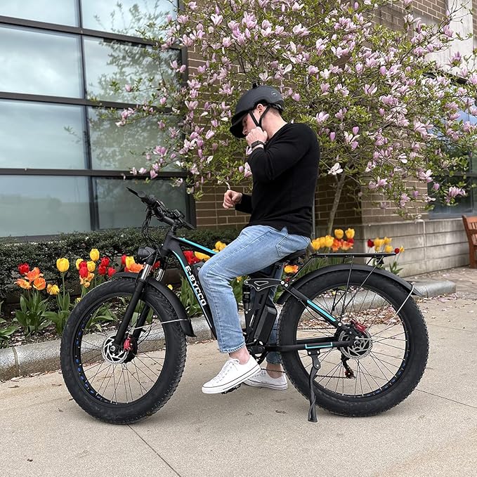 6000W Electric Bike for Adults, 52V 32AH Dual Motor E-Bike, Up to 100Mile & 45MPH All-Terrain Fat Tires Full Suspension 24/26 Inch Electric Bicycles Hydraulic Disc Brake for Road UL2849 by SGS