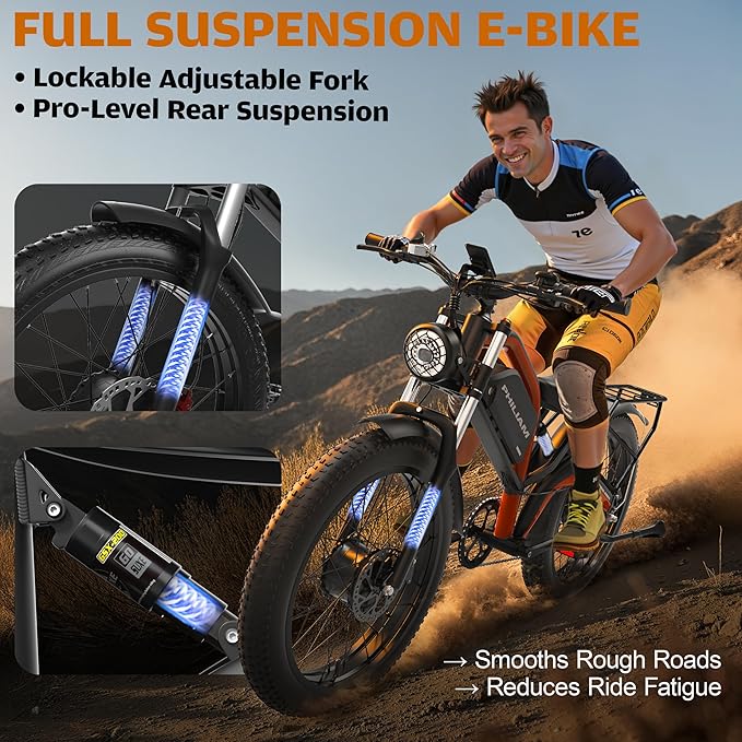 Electric Bike for Adults,5000W/3000W Peak Dual Motor ebike 35MPH E Bikes for Men Women,52V 32/23AH Battery, 80/100 Miles Range Ebike,26”Fat Tire Full Suspension E-Bike