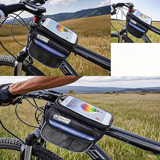 Bike Bag,Bicycle Bags,Bike Saddle Bag,Phone Holder for Bike,Touchscreen Bike Phone Mount,Waterproof, Top Tube Bag,Bicycle Accessories,Bike Frame Storage bag,Phone Screen under 6.8” (Red)