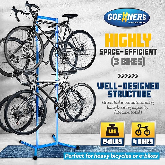 GOEHNER's 4 Bike Storage Rack Garage (Max. 240LBS), 4 Bicycle Indoor Standing Bike Rack, Height Adjustable for Road Mountain Bicycles