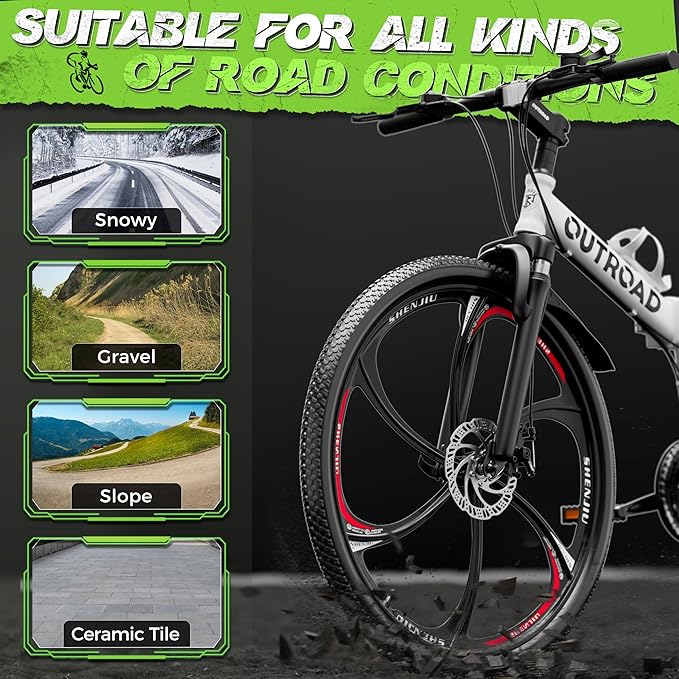26 Inch Adult Folding Bikes/Mountain Bikes, 21 Speeds Mountain Bicycles with Full Suspension, Dual Disc Brake, High Carbon Steel Frame, Foldable Bike for Men/Women/Teen, Multiple Colors